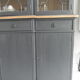 Slate grey china cabinet with wood interior