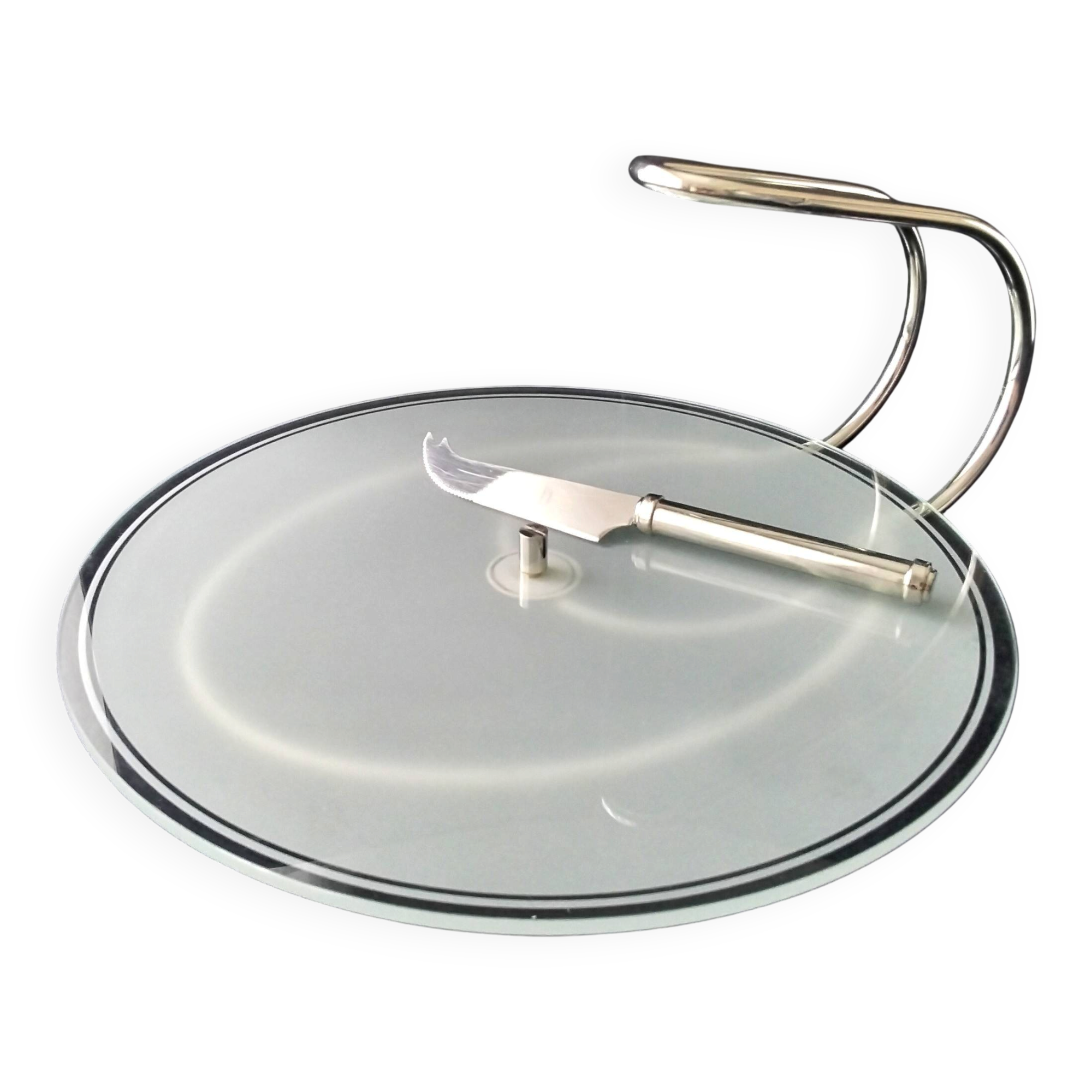 Cheese platter in glass and stainless steel 1970s