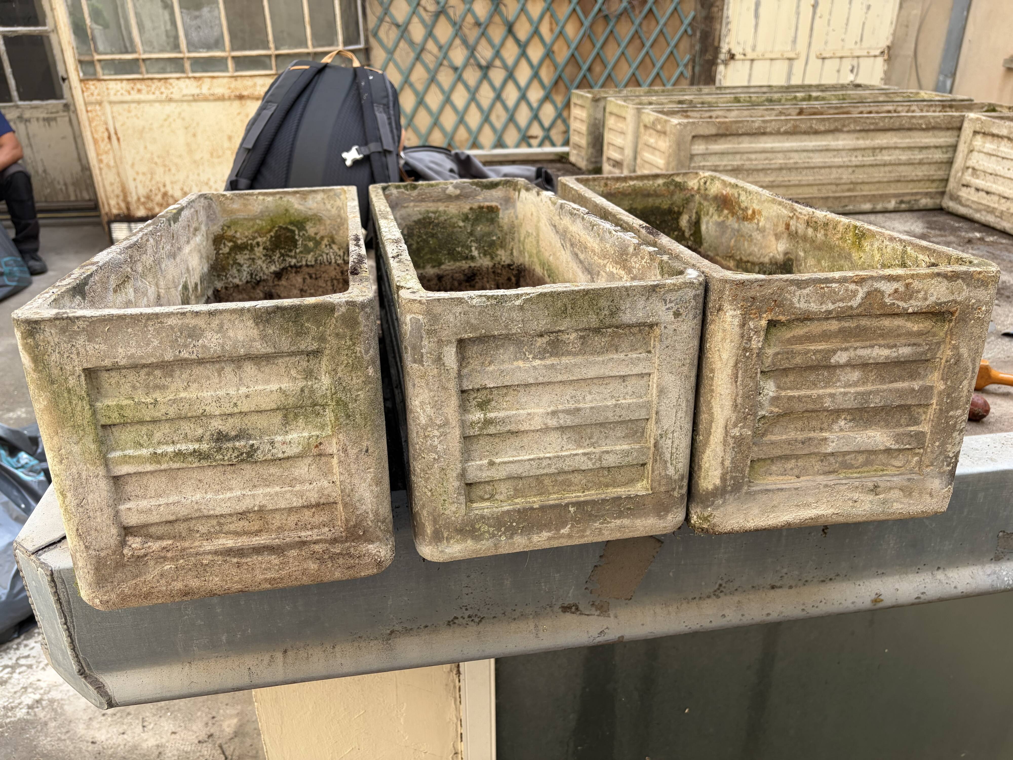 Jardinières en béton, ciment moulé
