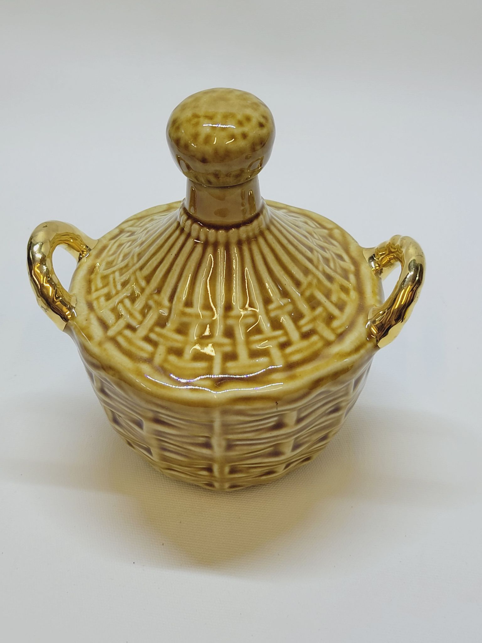 Bouteille Mini Dame Jeanne En Céramique Tressée Barbotine Majolique Vintage
