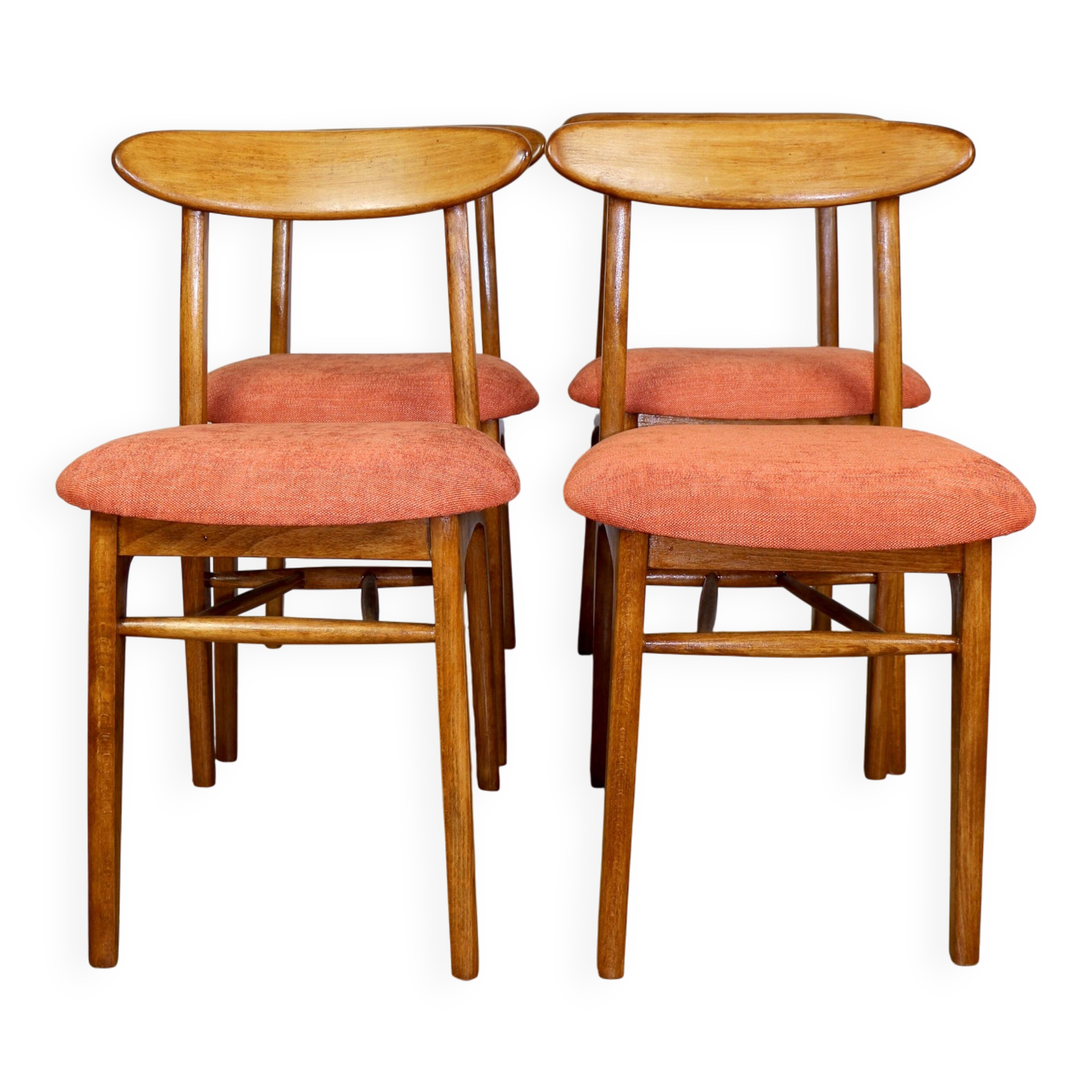Chaise vintage Hałas brique terracotta - ensemble de 4