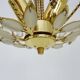 Antique 3-light floral pendant light in gilded metal with glass pendants. 80s