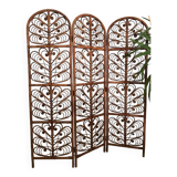Paravent Peacock Vintage Osier Rotin 3 Volets