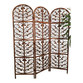 Paravent Peacock Vintage Osier Rotin 3 Volets