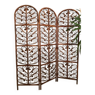 Peacock Screen Vintage Wicker Rattan 3 Panels