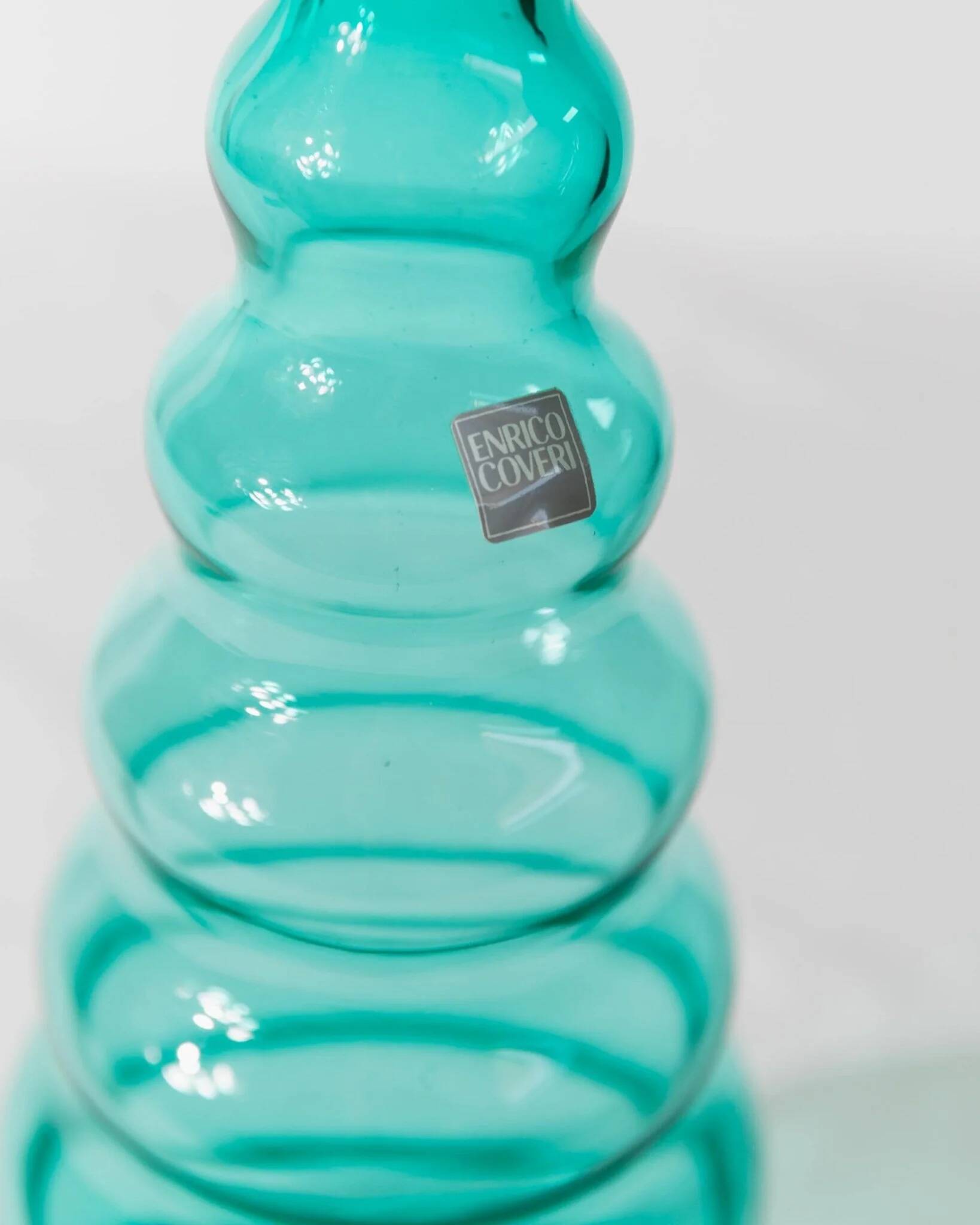 Turquoise Murano Glass Vase by Enrico Coveri, 1980s Italy – Wavy Bubble Silhouette in Transparent Glass
