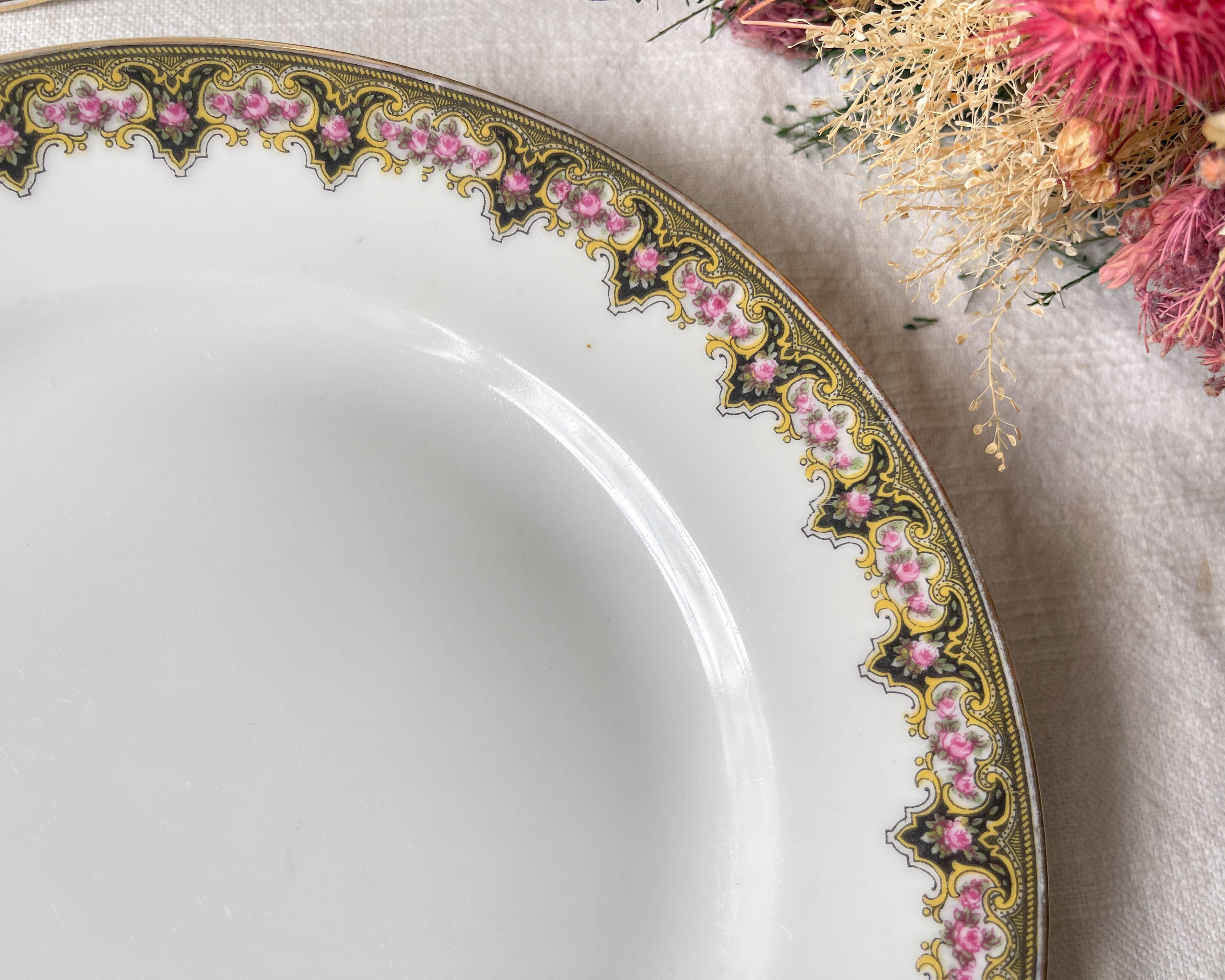 Vintage pedestal dish White porcelain with flowers Made in France
