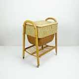 1950s mid century bamboo rattan wicker sewing box or knitting basket