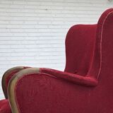 Fauteuil danois des années 1960, état d'origine, tissu en laine, pieds en bois de hêtre.