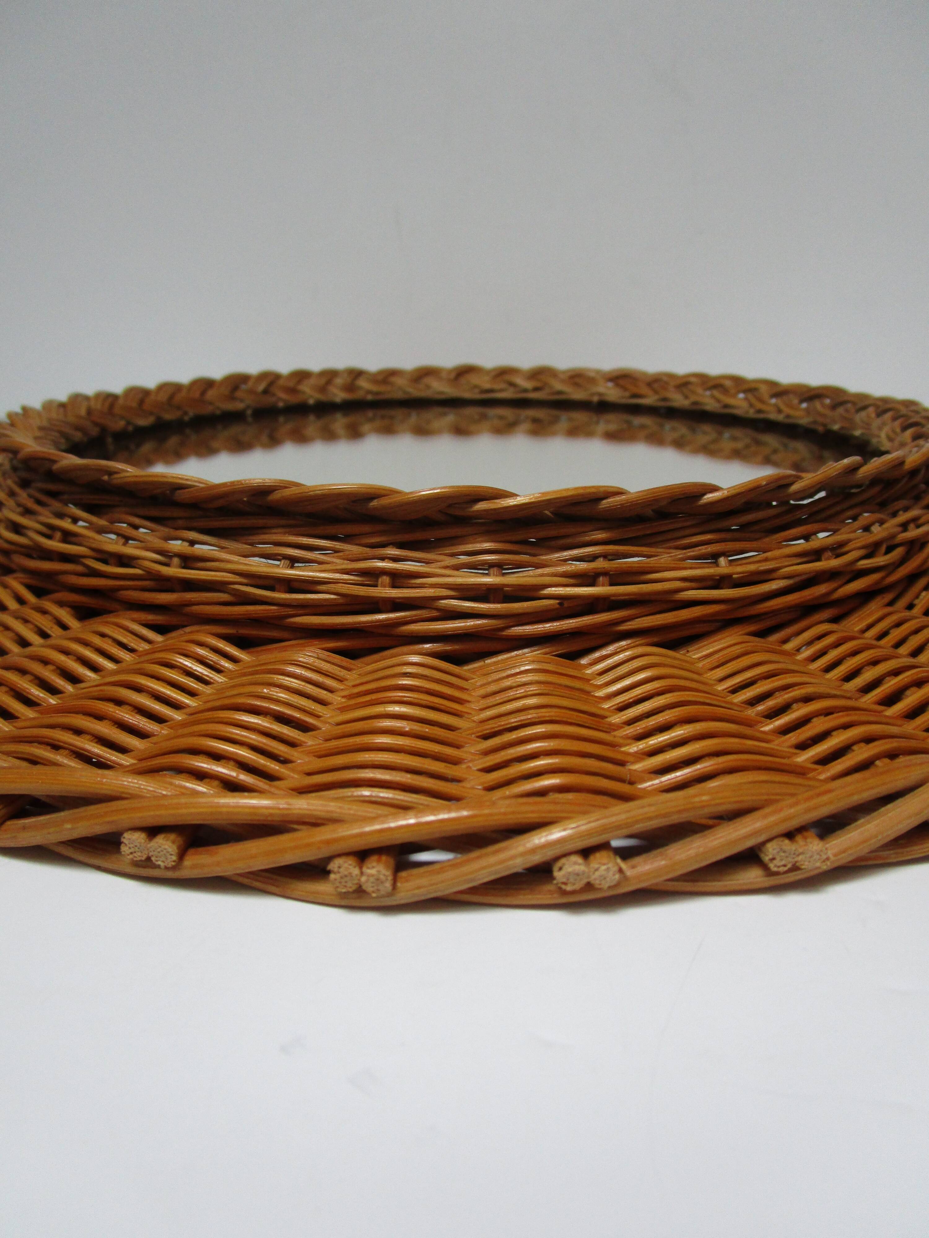 Vintage woven rattan marrow round mirror 1960