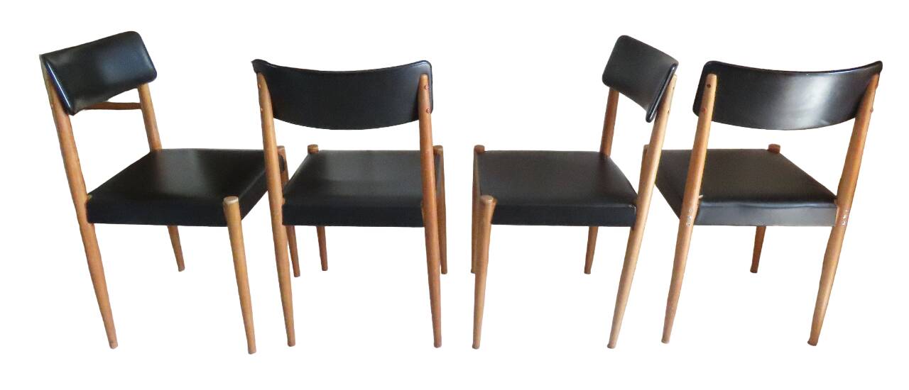 4 Chaises Scandinave Noires Années 50/60 Vintage