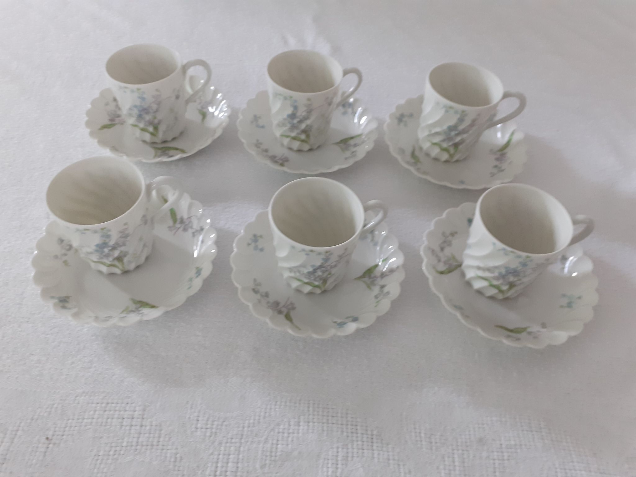 6 cups mocha Haviland model torso margaux blue flowers Limoges France