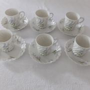 6 cups mocha Haviland model torso margaux blue flowers Limoges France