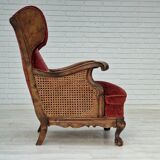 Fauteuil danois en bois de frêne et velour années 1930