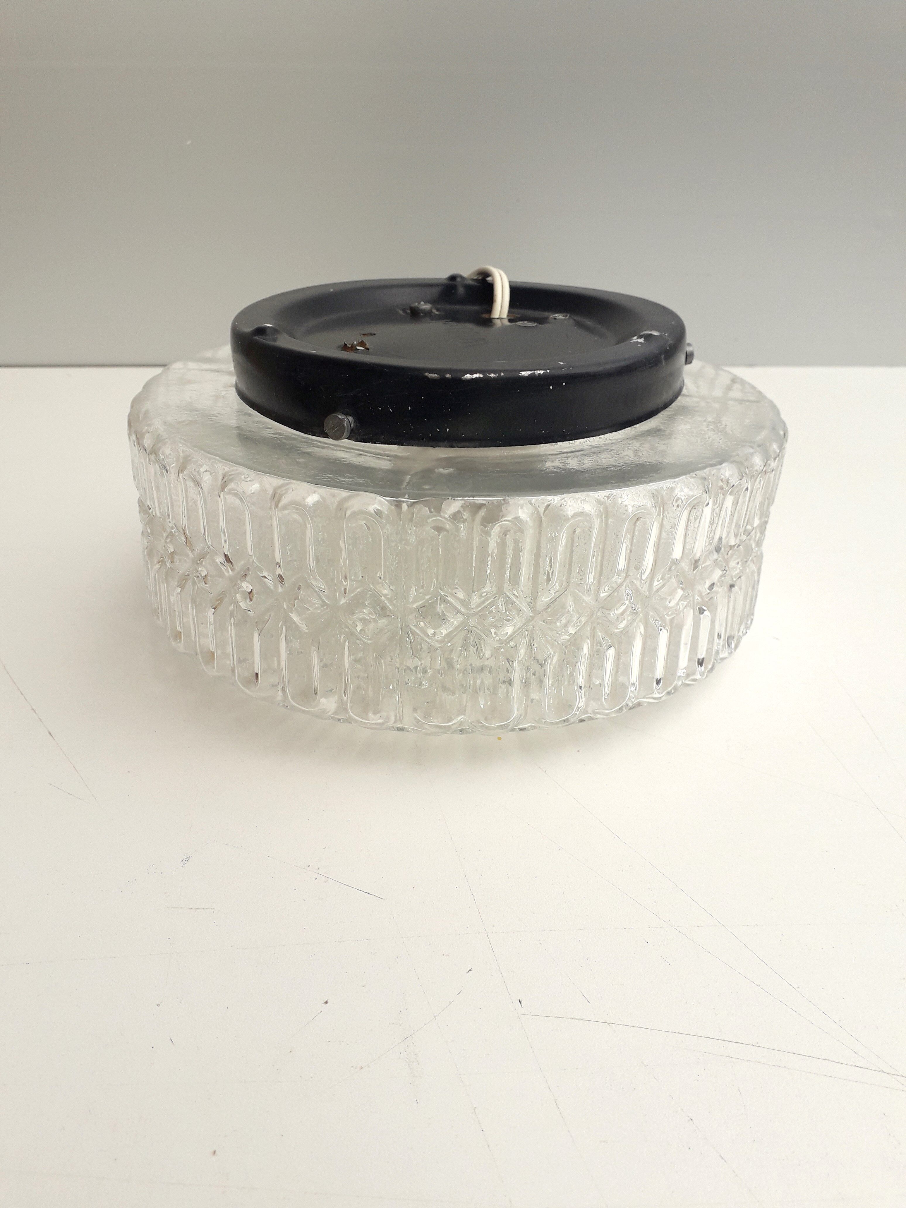 Vintage ceiling lamp / wall lamp - Molded glass - Round shape - 1970