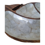 Empty wooden and mother-of-pearl whale pocket display