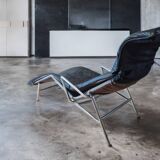 Chaise longue scandinave en cuir noir, 1980
