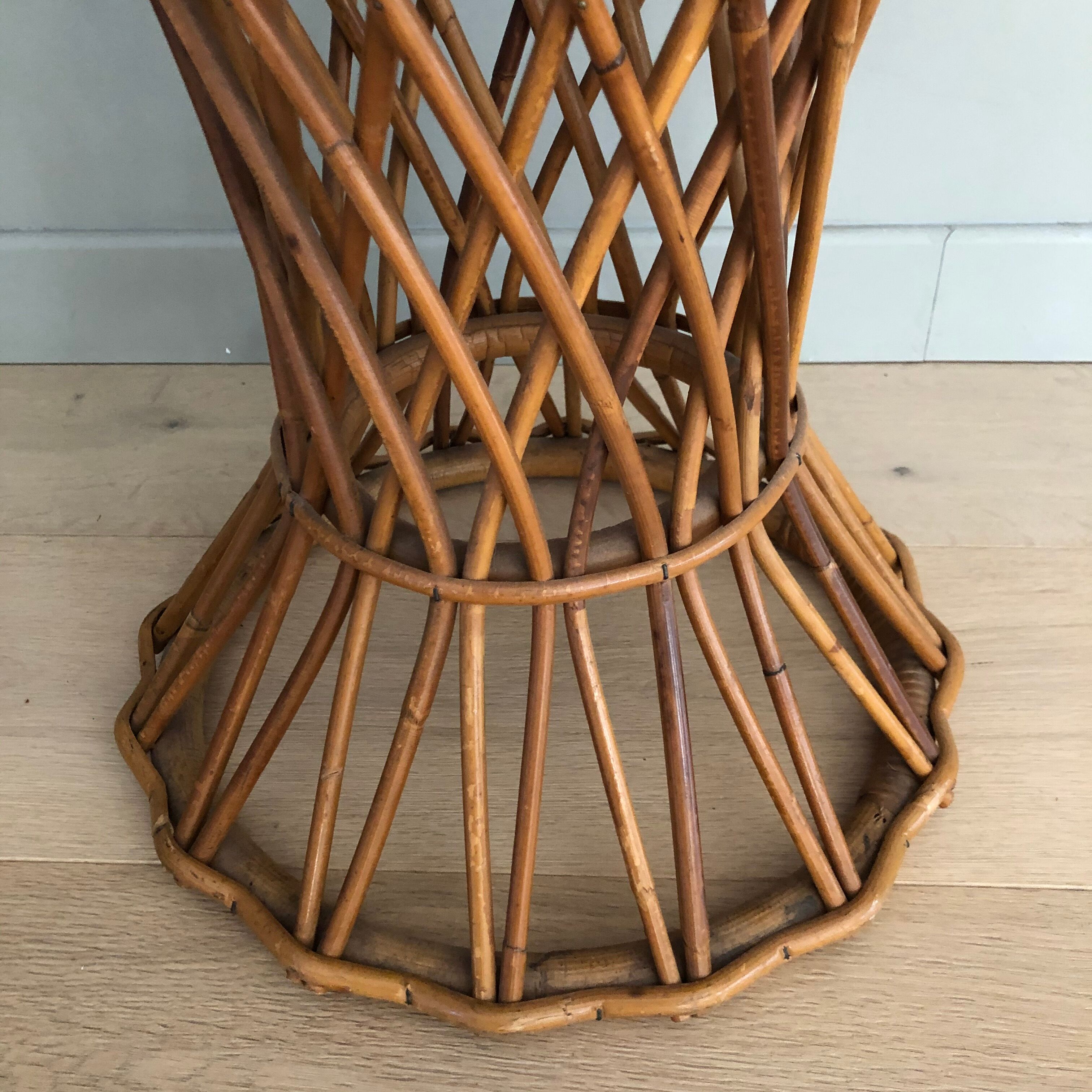 Vintage wooden and rattan side table