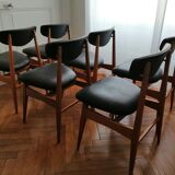 Teak table and 6 chairs, Scandinavian type, 1965