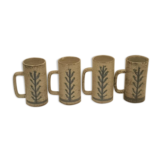 4 stoneware mugs Gustave Reynaud Le Murier Vallauris