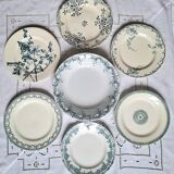 Assiettes plates anciennes dépareillées en faïence terre de fer accompagnées d'un plat