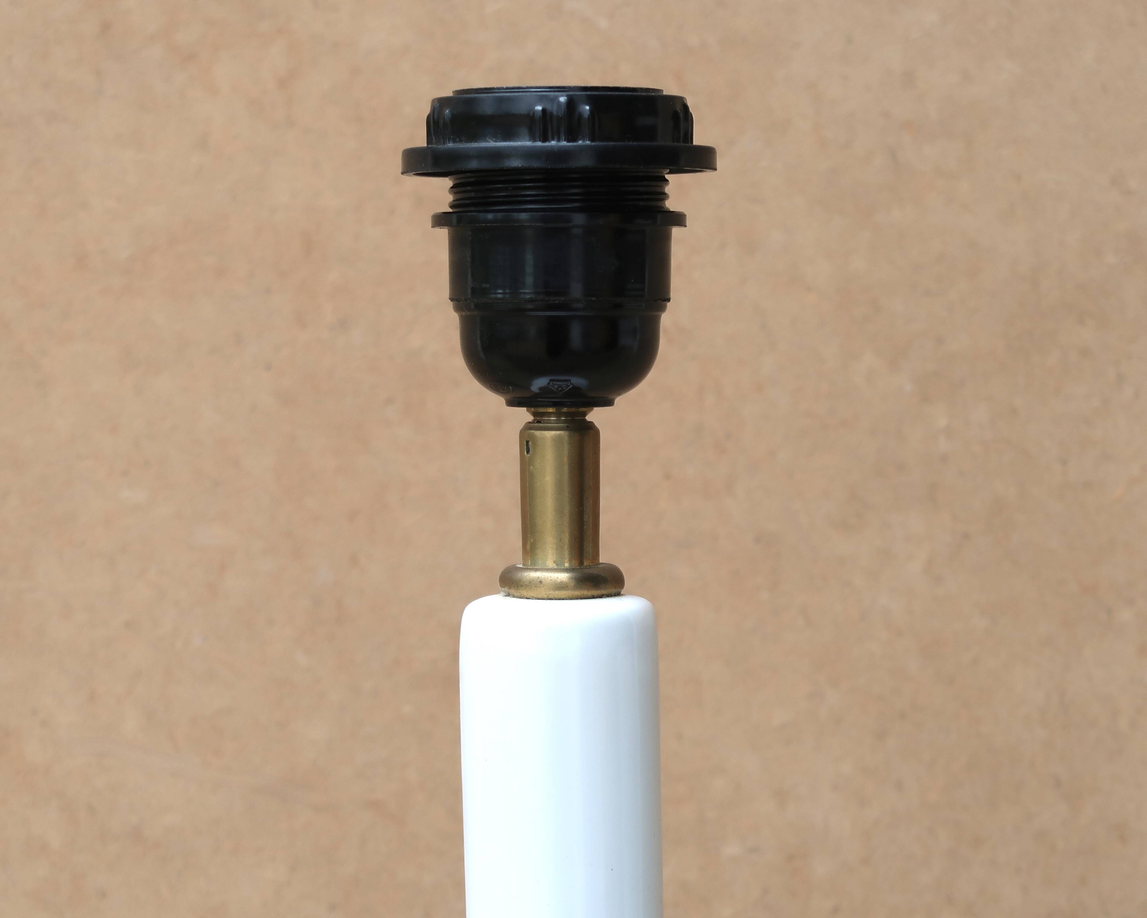 Large white ceramic lamp with raffia shade, 1970s