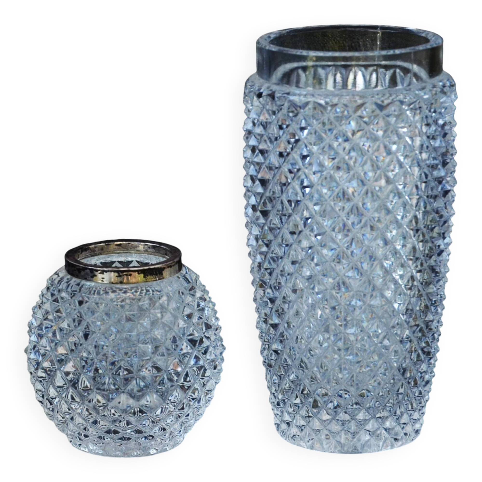 Old Crystal vase sterling silver 925 mount Emil Hermann A Vase and Toothpick Holder