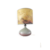 Lampe vintage céramique signée & abat-jour soie peint main 70s