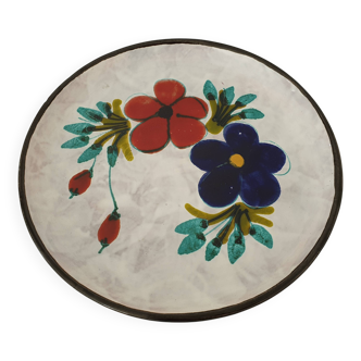 Assiette en céramique motif floral signée Le Brescon A Martin (Vallauris)
