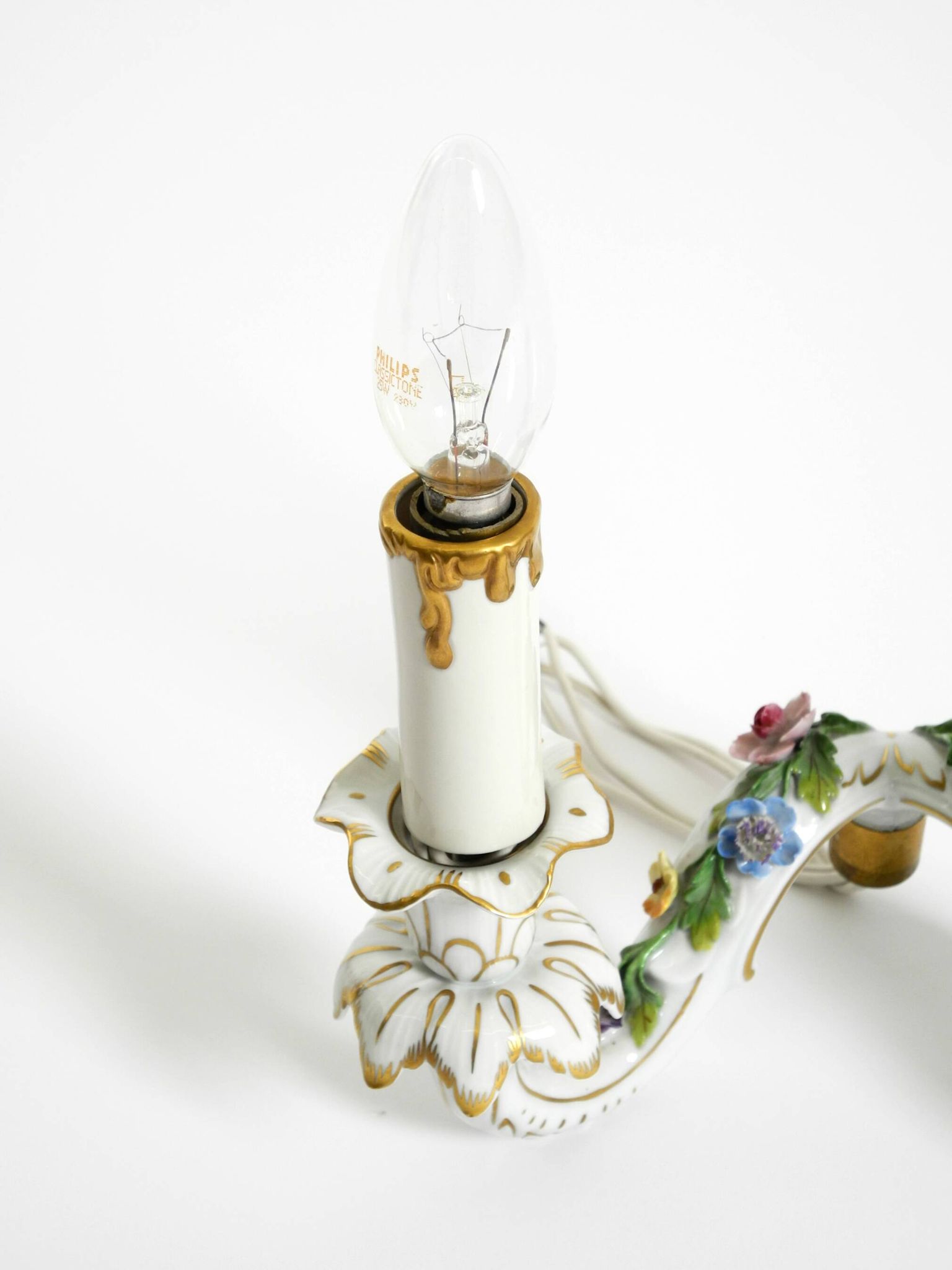 Beautiful hand-painted Mid Century porcelain wall lamp