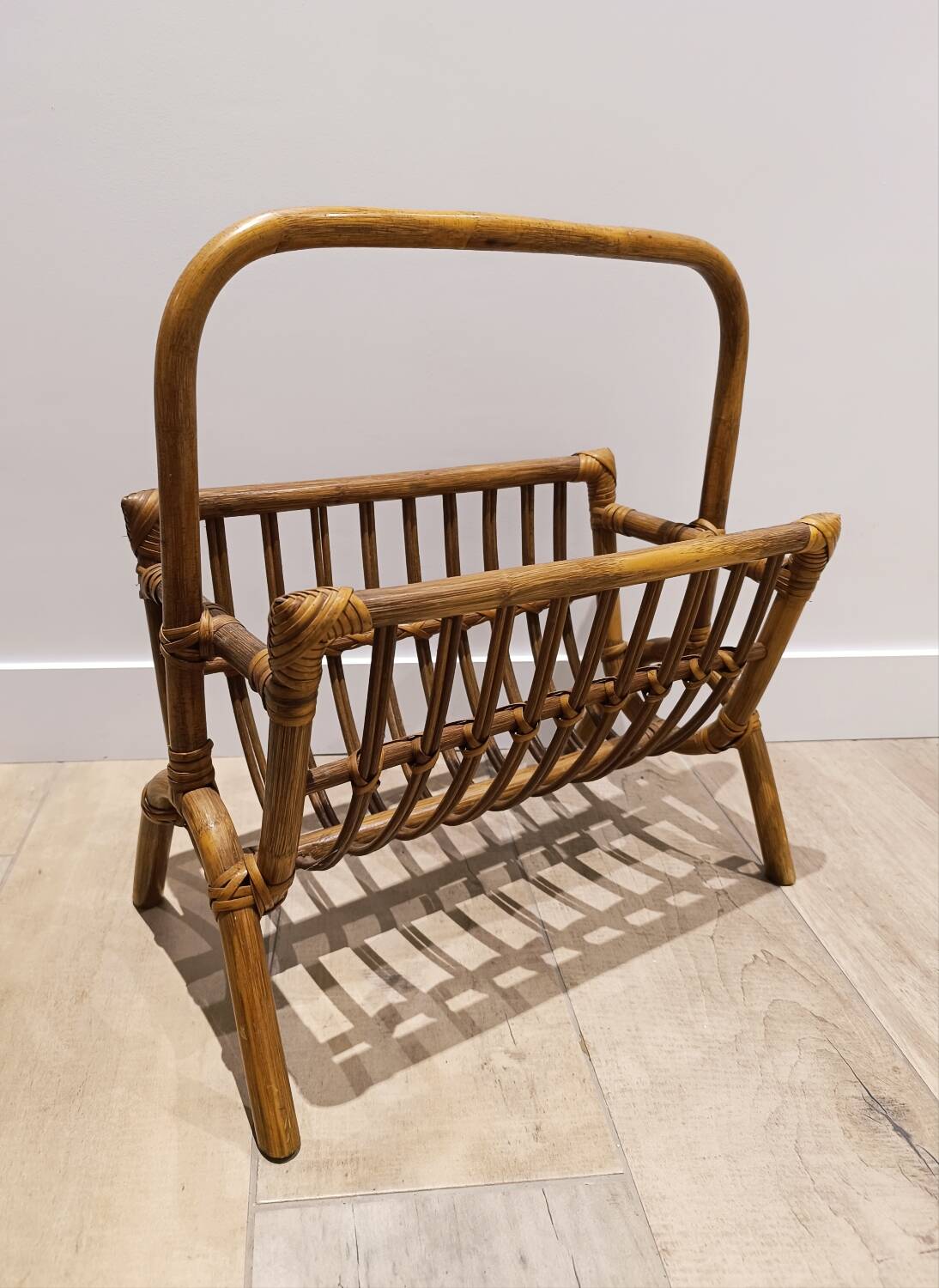 Vintage wicker rattan magazine rack