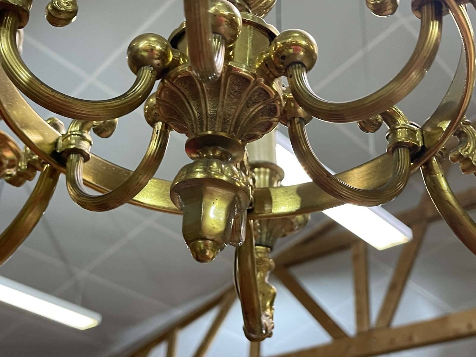 Bronze chandelier 6 lights from the 1950s