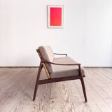 Mid Century Sofa par Hartmut Lohmeyer, teck et cannage