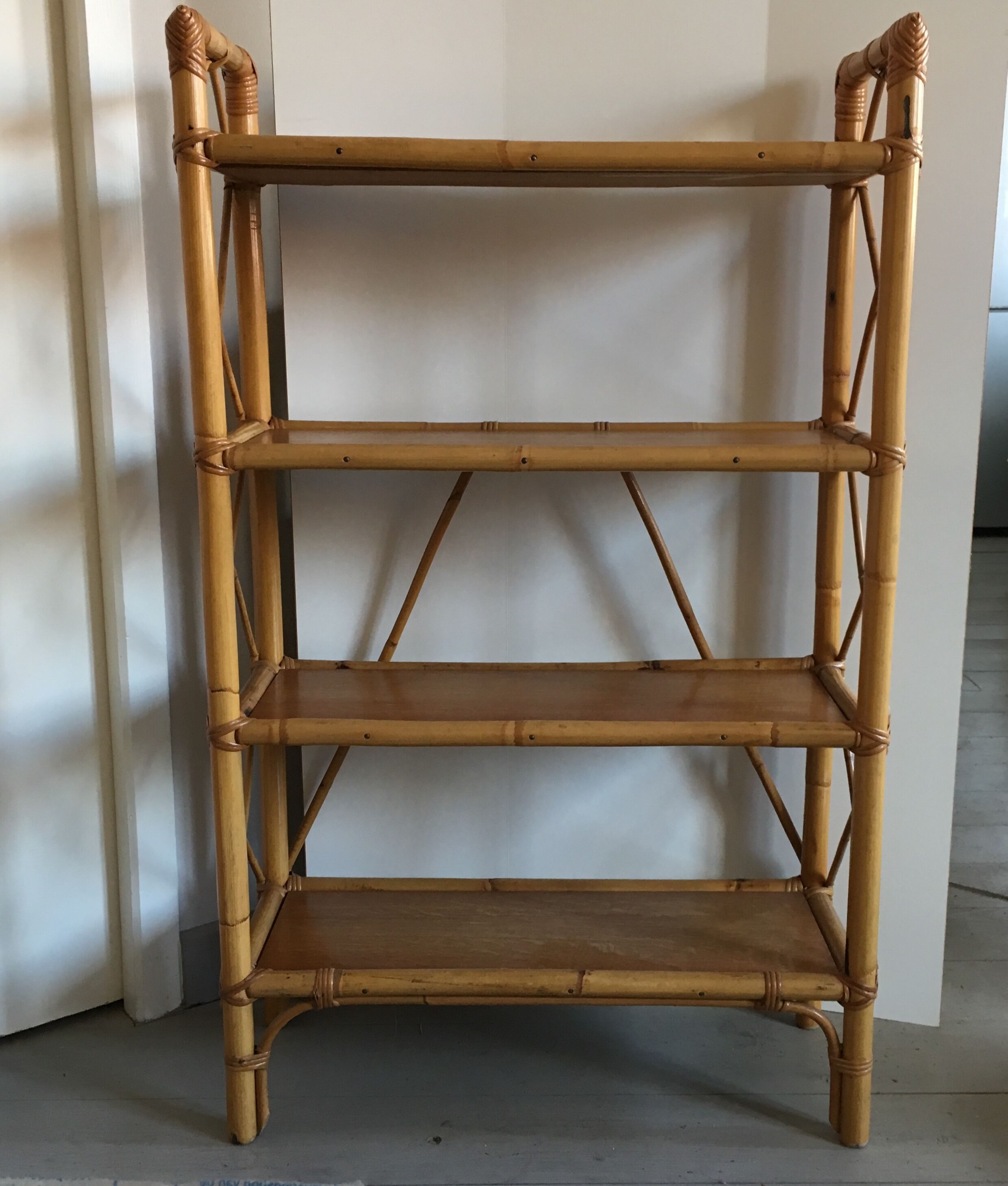 Shelf library in rattan, wood and bamboo vintage