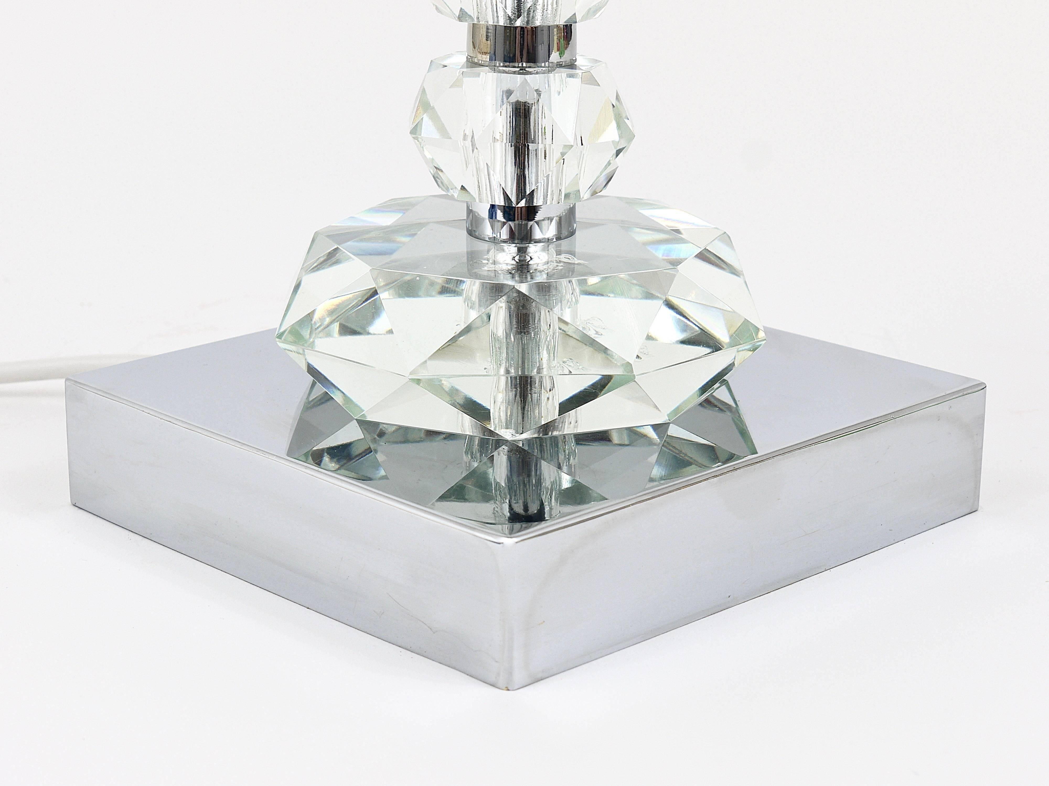 Two Bakalowits table lamps with huge faceted diamond crystals, Austria, 1970s.