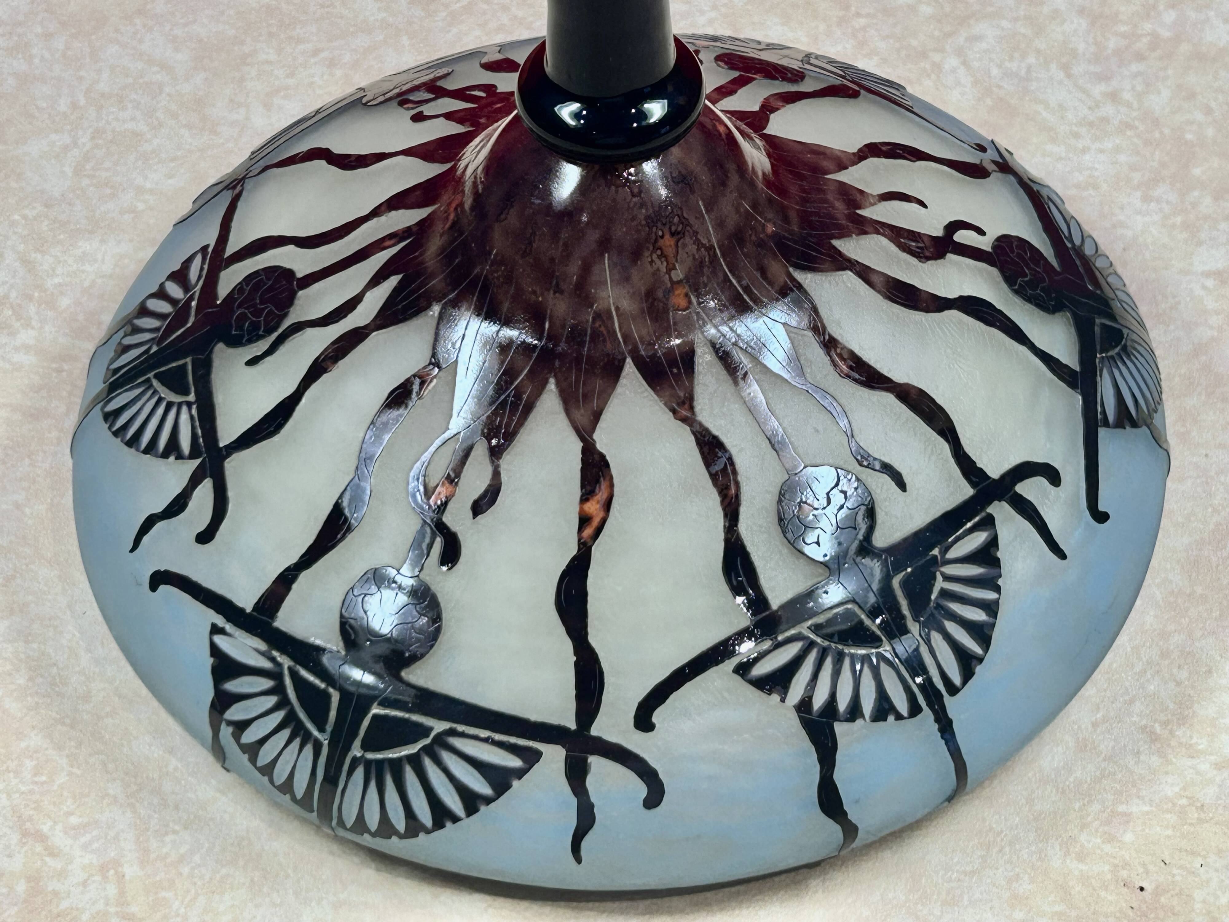 Large plant bowl vase of Thistles Signed Le Verre Français Art Nouveau 192