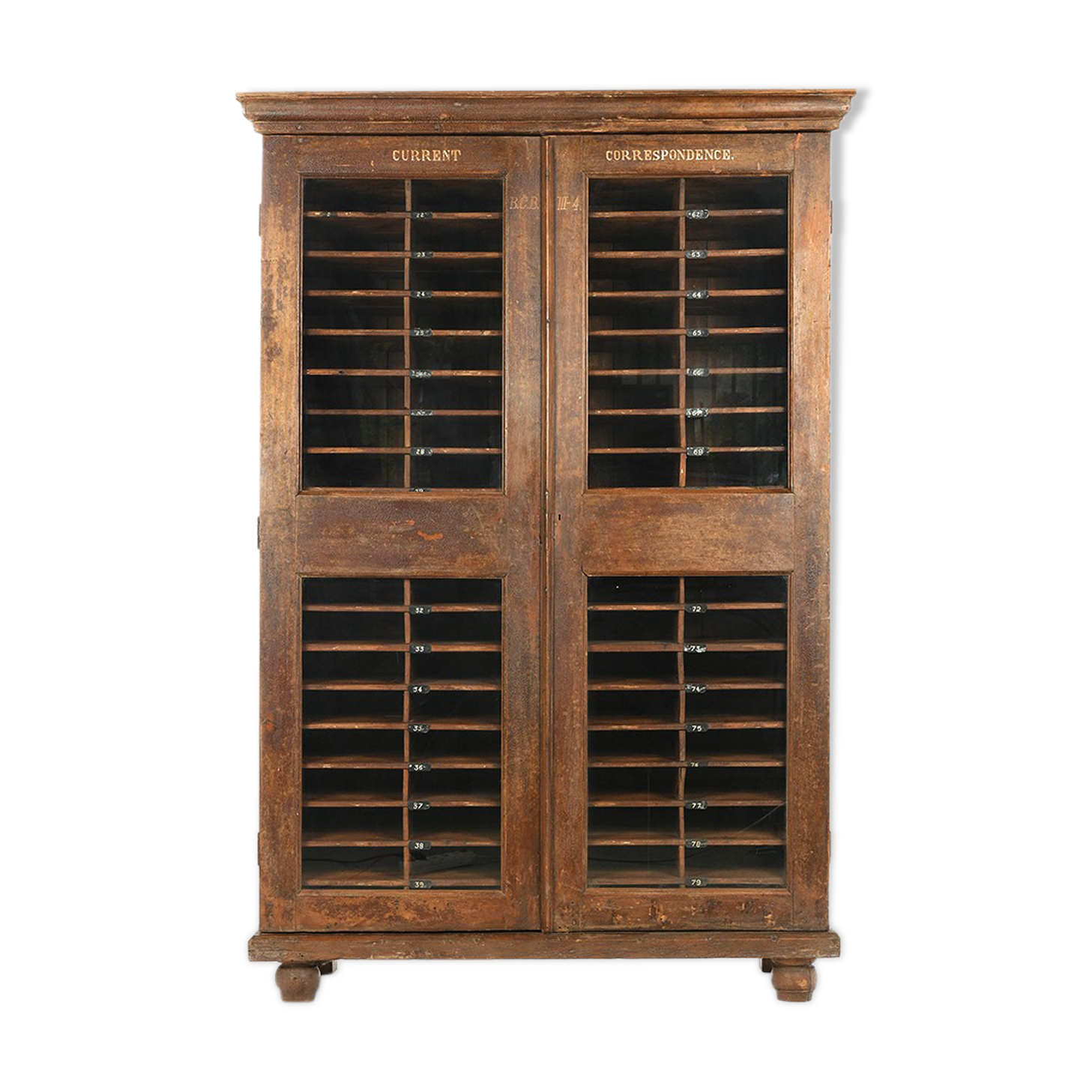 Wooden postal sorting furniture with 80 lockers