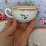 Set de 2 tasses et soucoupes anciennes Badonviller Fleur Orange et Vert - Service à Café ou Thé pour 2