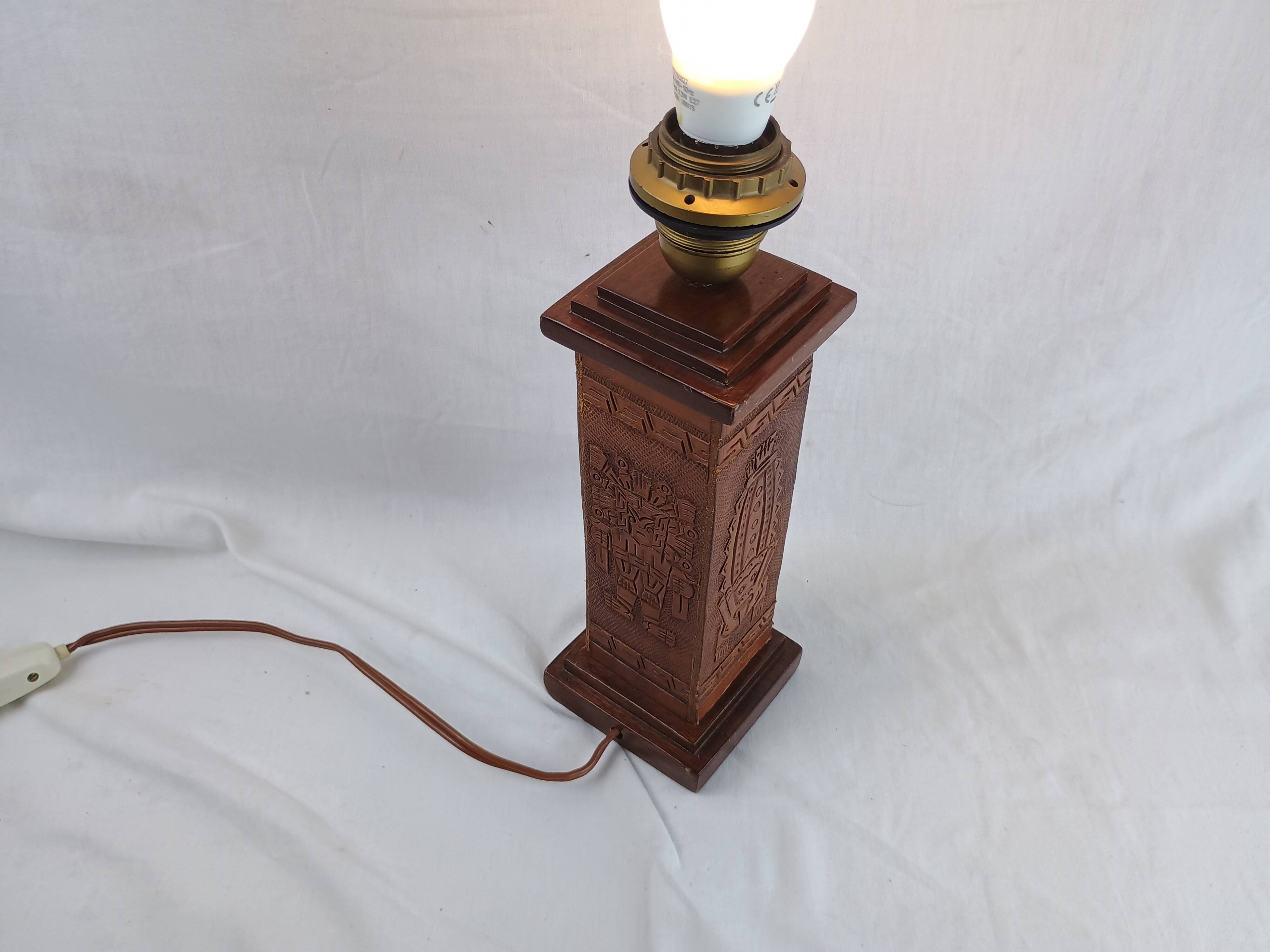 Angel L. Pazmino leather totem lamp 1960 Aztec patterns Style Furniture