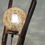 Tripod lamp in bamboo and glass from the 60s/70s