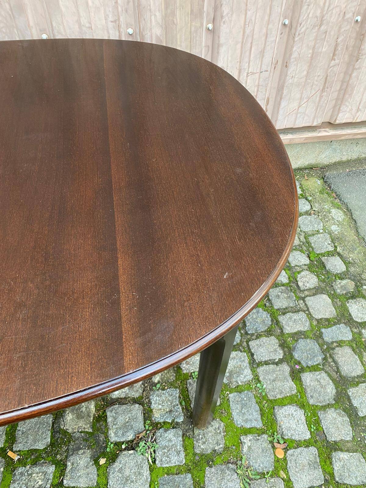 Extendable oval Scandinavian dining table in teak and mahogany, 1950s, 245cm