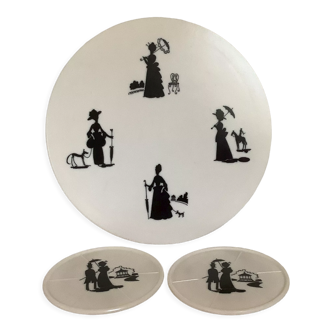 Coaster and 2 Chinese shadow pattern coasters