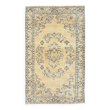 5x9 Vintage Yellow & Green Oriental Turkish Rug, 157x273Cm