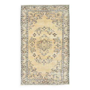 5x9 Vintage Yellow & Green Oriental Turkish Rug, 157x273Cm