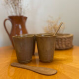 Ensemble de 4 tasses verres gobelets en grès Digoin et cuillères en bois