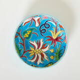 Round cup turquoise blue Art Deco Emaux de Longwy 1950