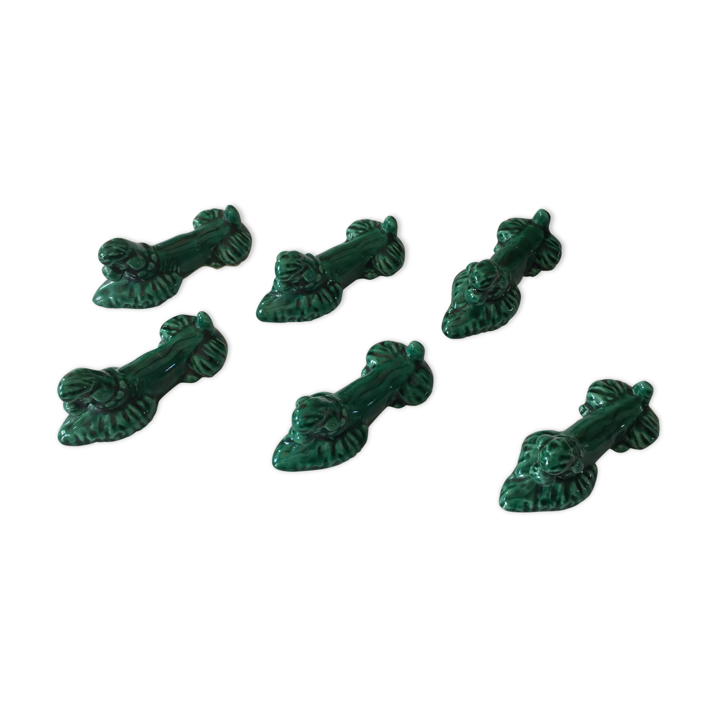 Six wears vintage green ceramic dog knives