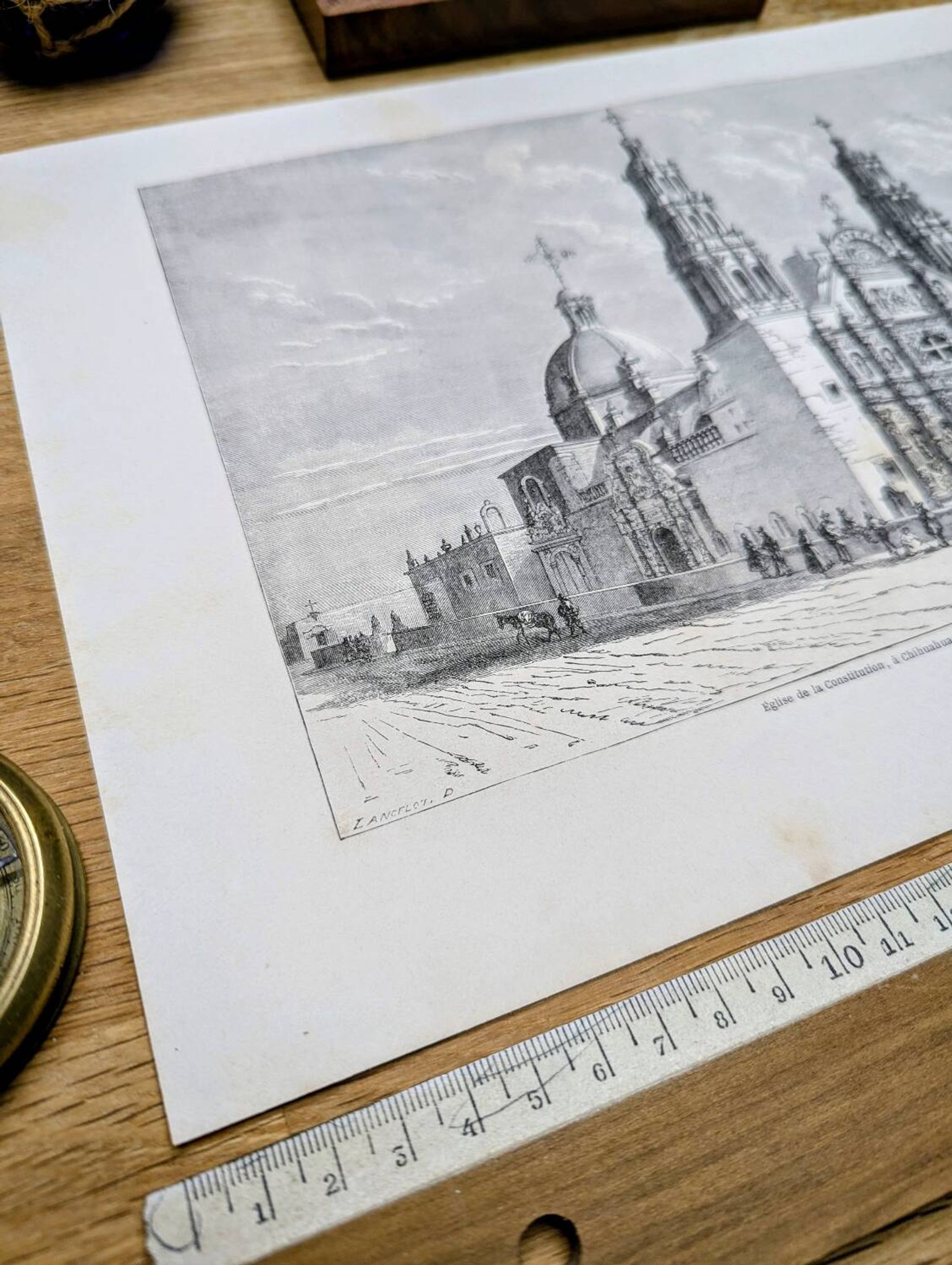 Cathedral of Chihuahua, Mexico. Printed illustration from 1861.