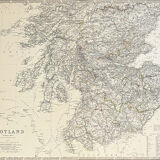 Map of Southern Scotland c1869 Keith Johnston Royal Atlas Hand coloured map