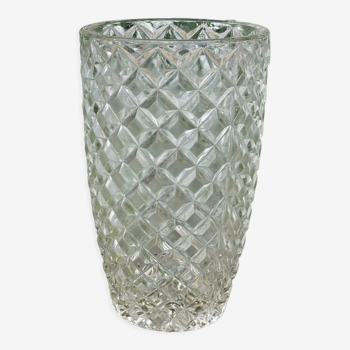 Vase en verre transparent vintage pointes diamants